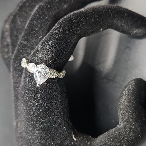 H-5 Silvertone ring with pearl cut clear stone and crystal accents